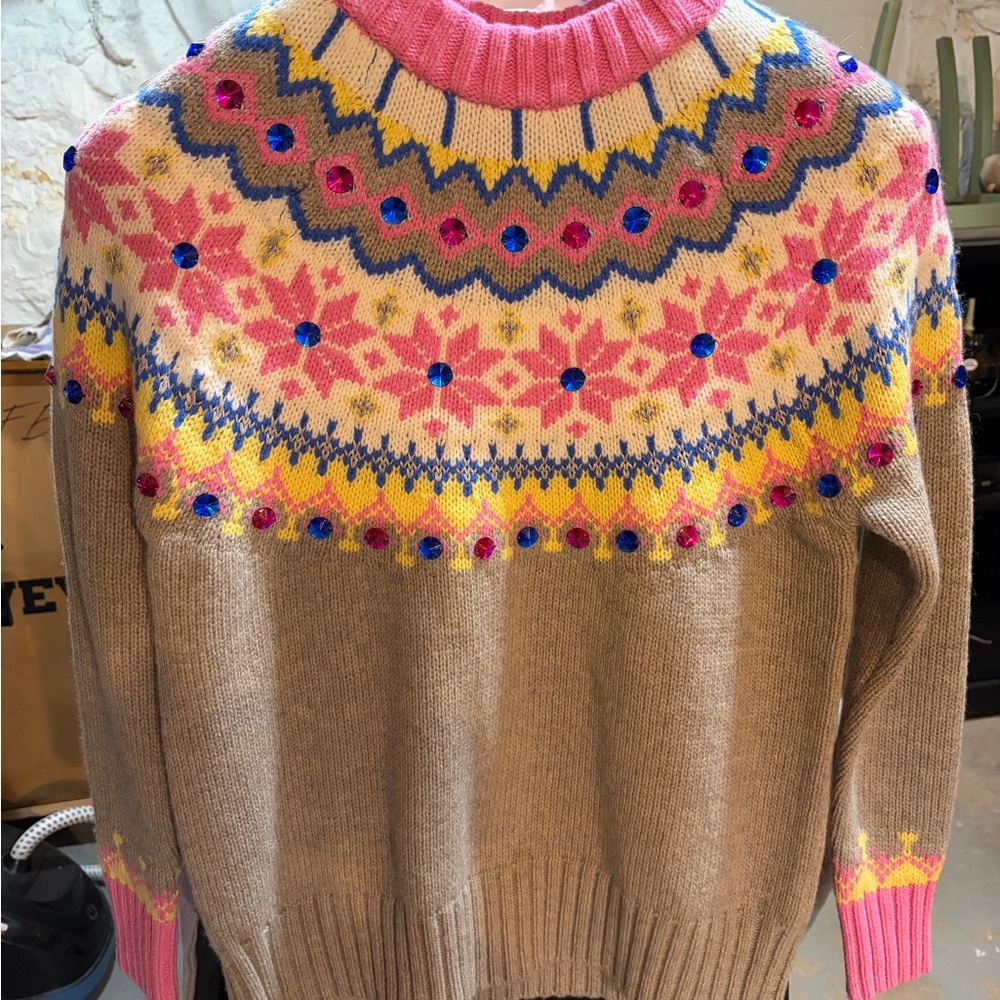 Boden Pink and Blue Edie Fair Isle Sweater - US 2